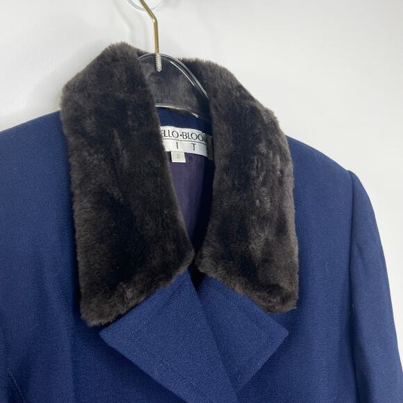 Noviello 1990s Vintage Blue Blazer Jacket with Fur Collar Formal Twee Small - Picture 6 of 8